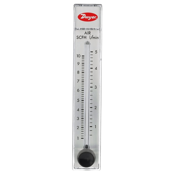 Flowmeter, range 1.2-10 SCFH/0.6-5 LPM air.